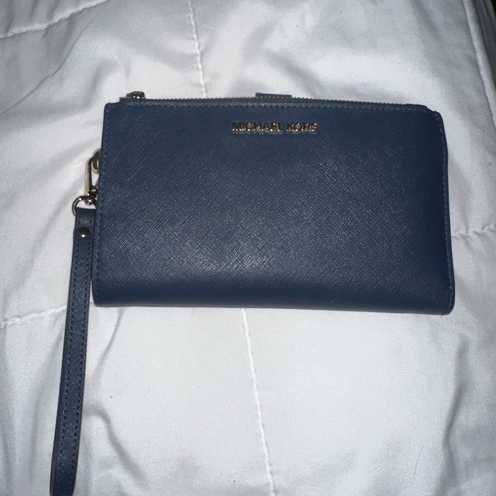 Michael Kors Dark Blue Wristlet with Gold Accents